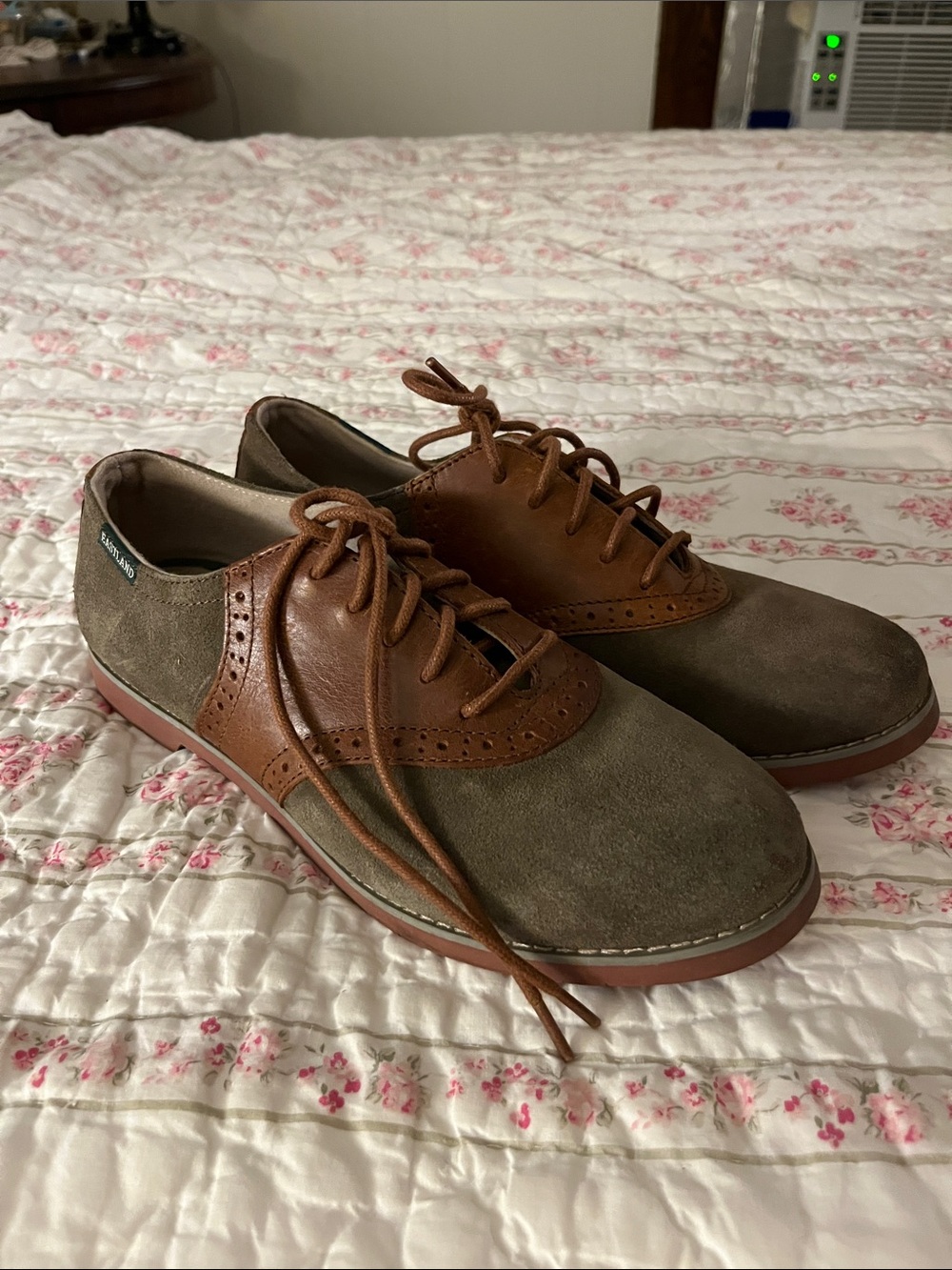Eastland Two-Tone Brown & Olive Suede Wingtip Flats